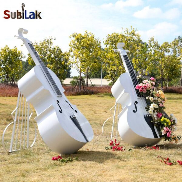 Outdoor park grass metal iron abstract violin sculpture - Image 3