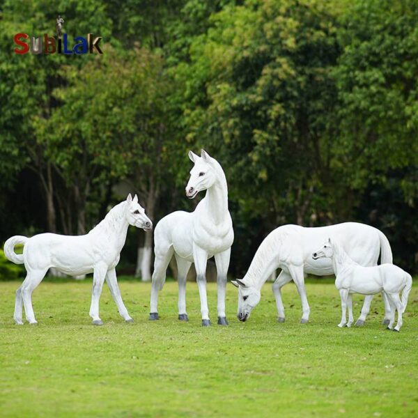 Outdoor Park Grass Fiberglass Horse Sculpture - Image 4