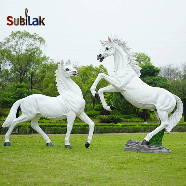 Outdoor Park Grass Fiberglass Horse Sculpture - Image 3