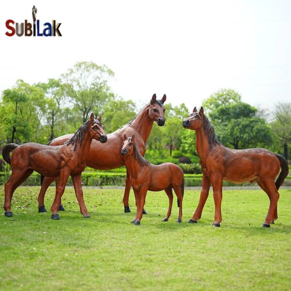 Outdoor Park Grass Fiberglass Horse Sculpture - Image 2