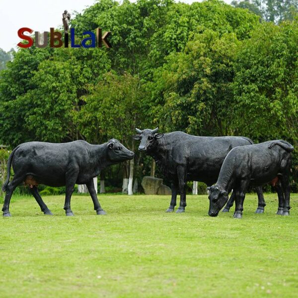 Outdoor park grass fiberglass cow sculpture - Image 3