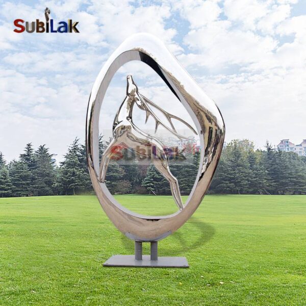 Outdoor park stainless steel abstract circular deer sculpture - Image 2