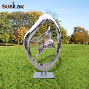 Outdoor park stainless steel abstract circular deer sculpture