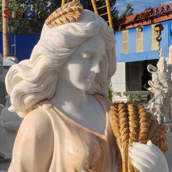 Outdoor park white marble girl statue - Image 4