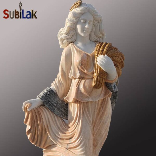 Outdoor park white marble girl statue