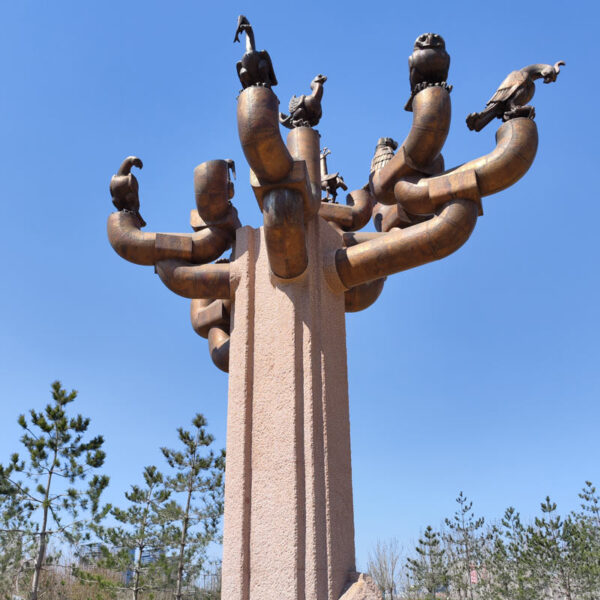 Ancient Chinese Mythology: Bronze Sculpture of Divine Birds and Giant Trees