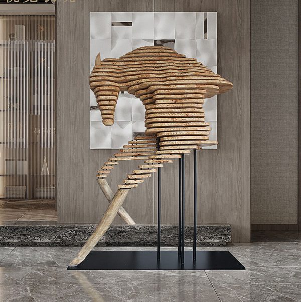 Interior decoration stacked material wood board abstract horse decoration sculpture - Image 6