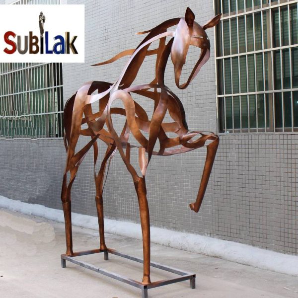 Outdoor park city space stainless steel material abstract hollow sculpture horse work