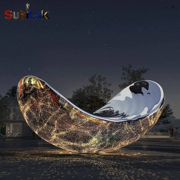 Outdoor square stainless steel abstract moon sculpture - Image 3