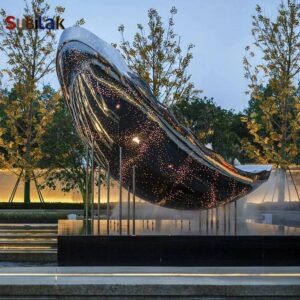 Outdoor square stainless steel abstract moon sculpture