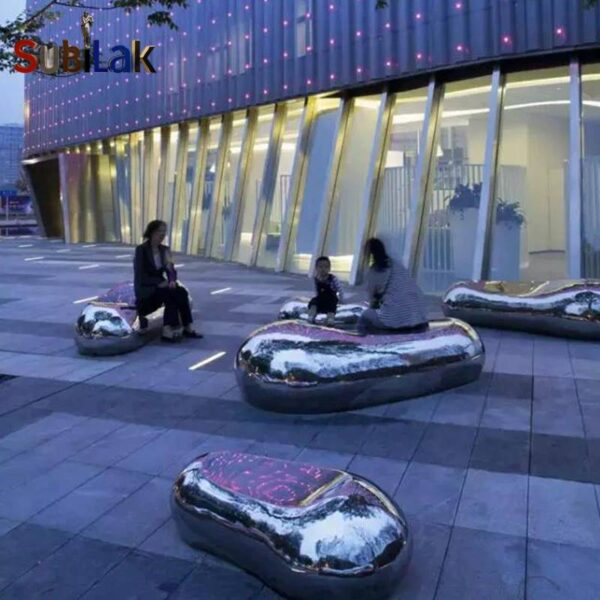 Outdoor public place courtyard stainless steel abstract pebble stone sculpture - Image 5