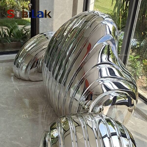 Outdoor public place courtyard stainless steel abstract pebble stone sculpture - Image 4