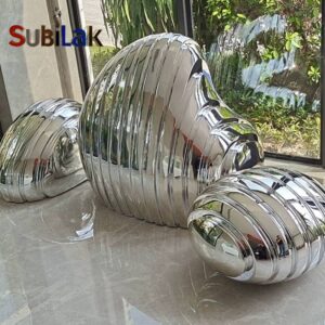Outdoor public place courtyard stainless steel abstract pebble stone sculpture