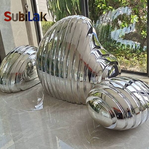 Outdoor public place courtyard stainless steel abstract pebble stone sculpture