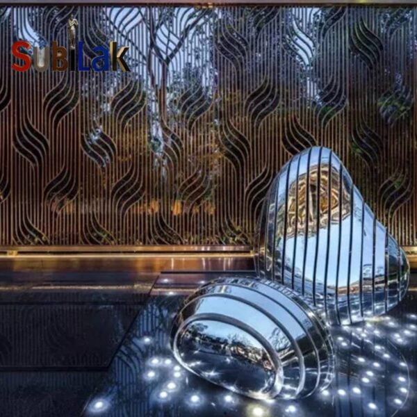 Outdoor public place courtyard stainless steel abstract pebble stone sculpture - Image 2