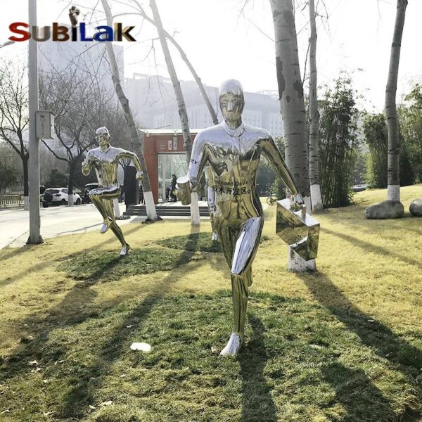 Outdoor park grass stainless steel sports running figure sculpture - Image 3