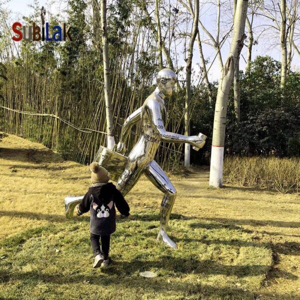 Outdoor park grass stainless steel sports running figure sculpture - Image 4