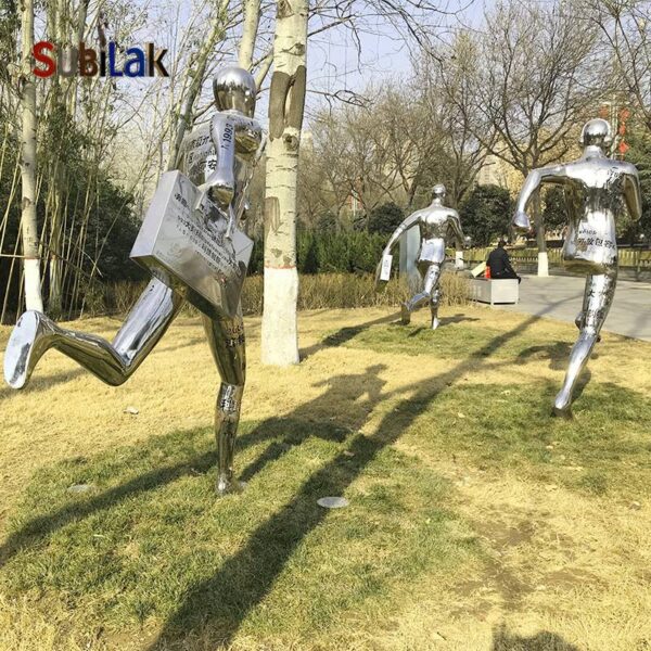 Outdoor park grass stainless steel sports running figure sculpture - Image 2