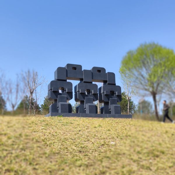 stone sculpture Together expresses the harmonious coexistence of man and nature