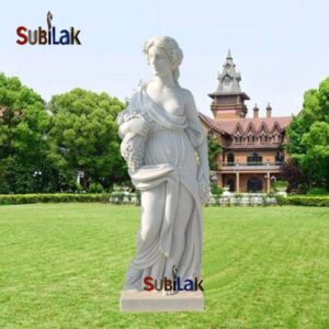 Outdoor park square white marble female stone sculpture