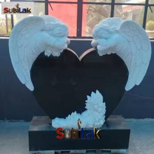 Hand Carved Modern Outdoor Memorial Black Granite Single Heart Headstone