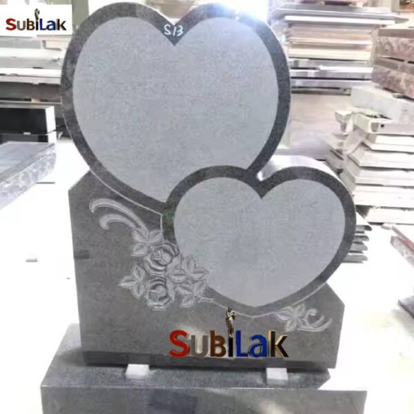 Double Heart Granite Tombstone Sculpture