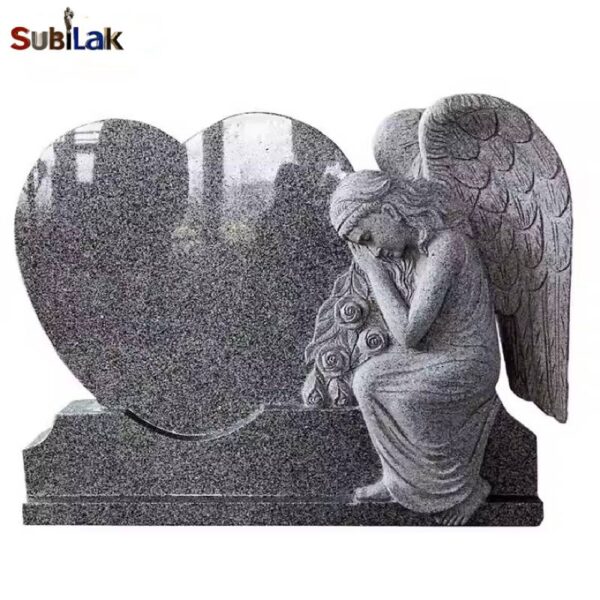Double Heart Granite Tombstone Sculpture - Image 3