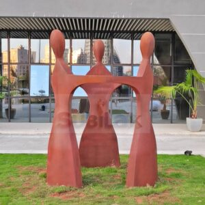 Outdoor Park Square Fiberglass Imitation Wood Abstract Figure Sculpture