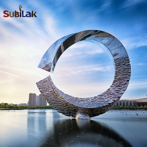 Outdoor Square Stainless Steel Large Abstract Ring Sculpture - Image 2