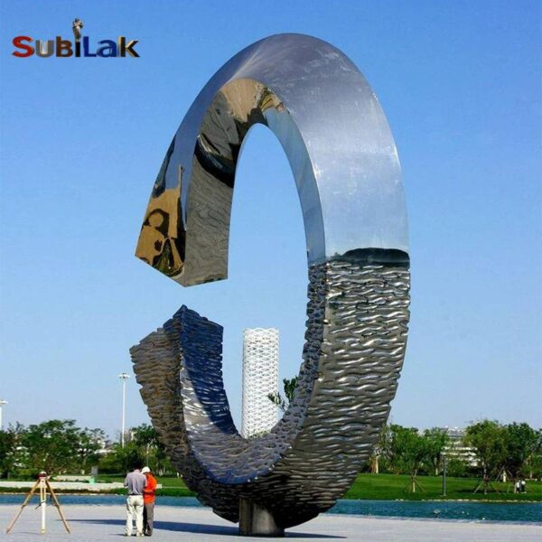 Outdoor Square Stainless Steel Large Abstract Ring Sculpture - Image 3