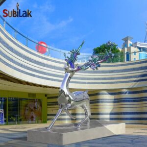 Outdoor Plaza Stainless Steel Deer Sculpture