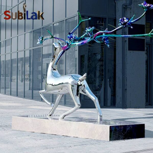 Outdoor Plaza Stainless Steel Deer Sculpture - Image 2