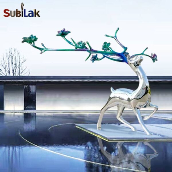 Outdoor Plaza Stainless Steel Deer Sculpture - Image 3