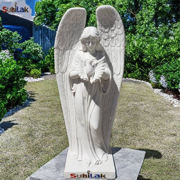European Garden Stone White Marble Sad Angel Statue Tombstone - Image 3