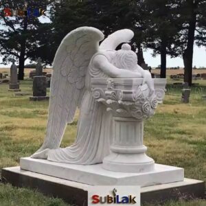 Weeping white marble angel sculpture for sale