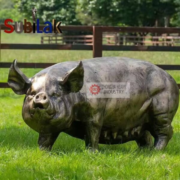 Outdoor Large Brushed Gold Bronze Sitting Pig Sculpture Garden Decoration Statue Decoration - Image 5