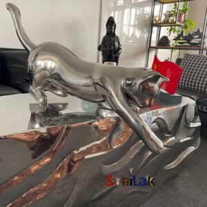 Stainless steel mirror cat sculptures for outdoor and indoor decoration