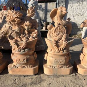 Outdoor park, private garden, marble animal sculptures