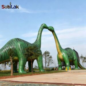 Fiberglass dinosaur sculptures in outdoor park amusement areas