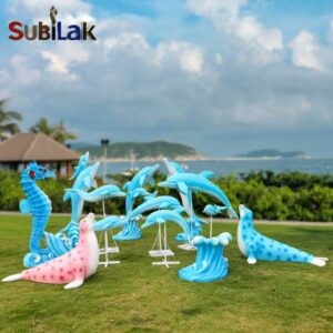 Fiberglass dolphin sculpture in the outdoor park