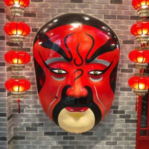 A fiberglass reinforced plastic (FRP) Peking Opera mask sculpture with Chinese elements