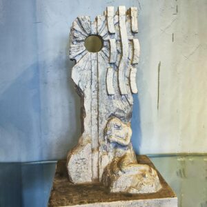 Abstract Stone Sculpture Artwork: Primitive Style Stone Carvings, Figures and Geometric Patterns, Home/Art Space Decoration