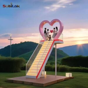 The Cloud Ladder, the iron sculpture of the cloud ladder, the ten-step sky ladder landscape installation background, the sky ladder flower sea, and the popular photo spot for check-ins