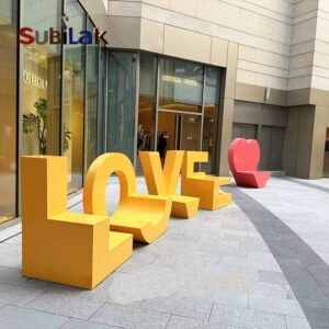 Outdoor Fiberglass Sculpture: LOVE Theme Square Park Ornament